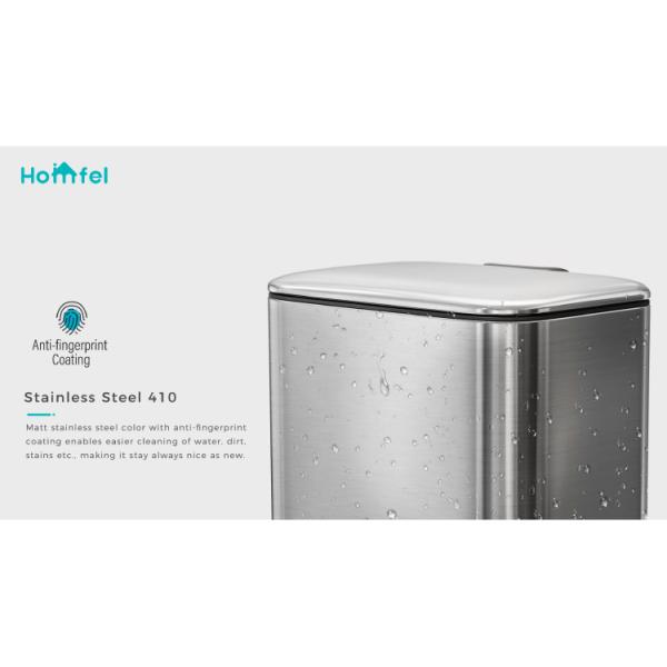 Rectangular Shape Recycling Household Trash Can 3L*2 Stainless Steel Pedal Bin with Rolling Cover Type and Easy Cleaning