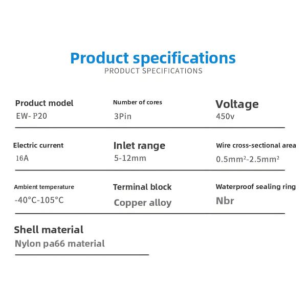 Waterproof IP68 In-Line Quick Connector, P20 Series, 2-Position