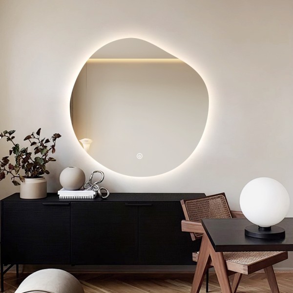 Close-up view of LED mirror lighting and features