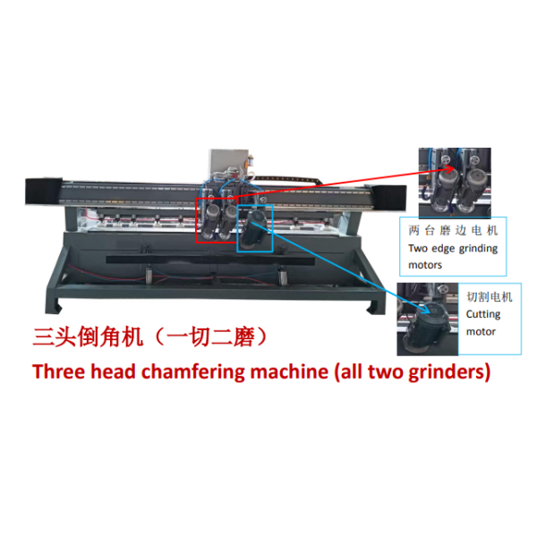 Three Head Chamfering Machine with Two Grinders Marble Stone Grinding Machine Remote Control 7.5KW Motor ZEUS Brand