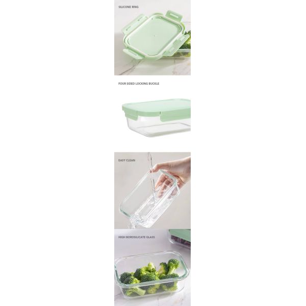 IKOO Airtight BPA-Free Glass Food Storage Containers with 4-Sided Snap-Lock Lids for Fresh-Keeping Meal Prep