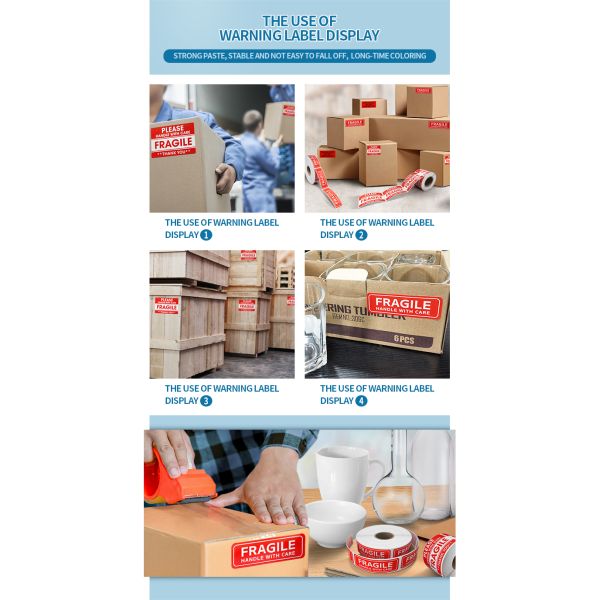 Permanent Adhesive Fragile Warning Labels Pre Printed Waterproof Customized