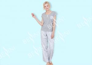 Buy cheap Spring Summer Grey Womens Pyjama Sets With Woven Viscose Cotton Printed Long Pants product