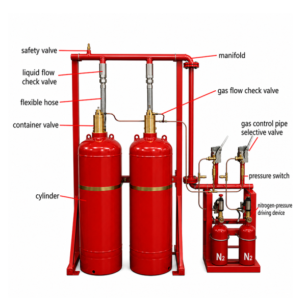 Pre-Engineered FK-5-1-12 Gas Fire Suppression System with Steel Pipe Network for Data Centers