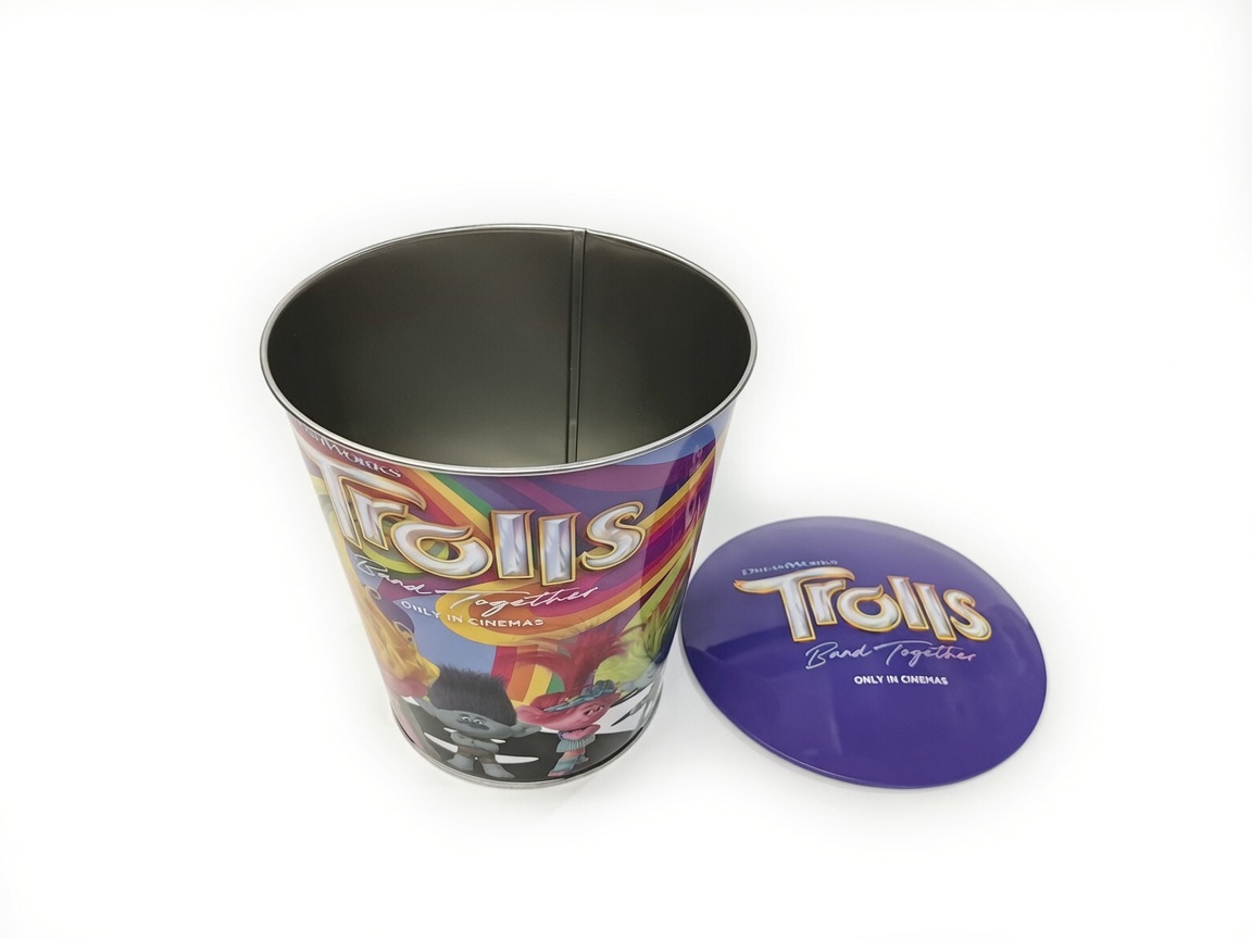 Dadi Reusable Metal Popcorn Tin Bucket with Lid Durable Customized Design Storage for Popcorn Snacks Movie Nights