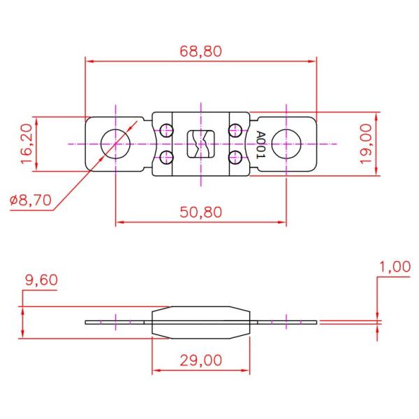 Automotive Mega On Down Bolted Type Fuse ANM 50A 200A 80V With Visual Transparent Window