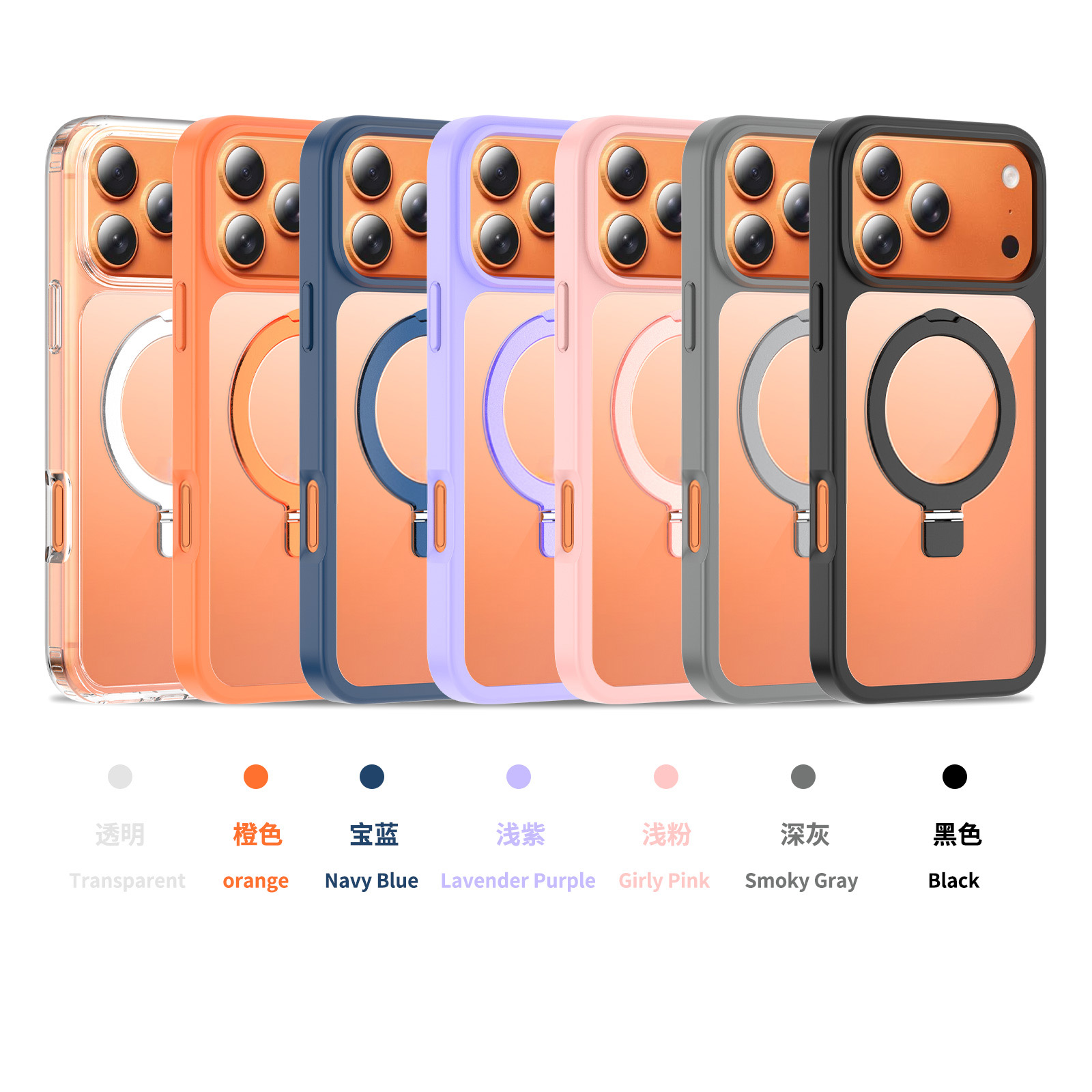 Laudtec PC Matte TPU Border Clear Back Magnetic Case with Round Stand & Holder for iPhone 18 17 Pro Max