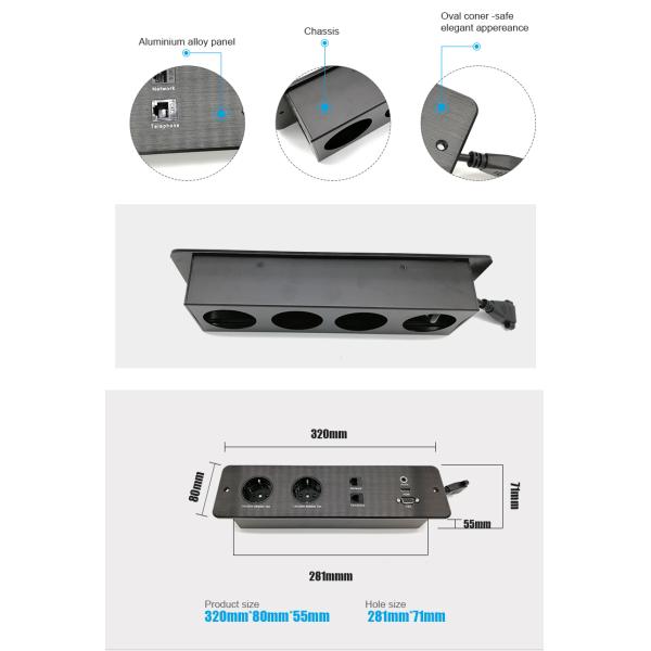 Flush Multimedia USB Desktop Usb Socket Embedded Box