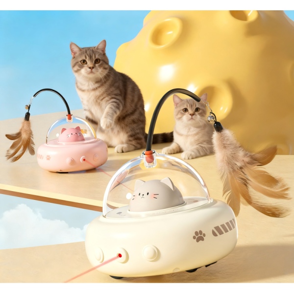 Laser Cat Toy Automatic Feather Bell Interactive Electric USB Rechargeable Adjustable