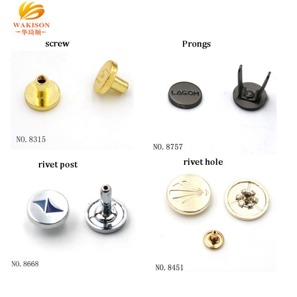 15mm Flat Circle Metal Rivet Studs with Deep Engraved Circular Logo, Decorative Leather Fasteners for Handbags & Dog Collars
