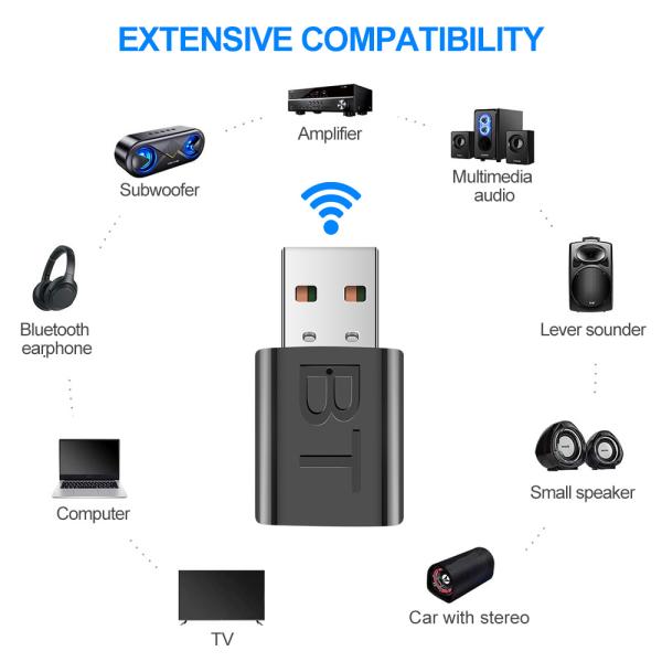 Bluetooth 5.0 Audio Adapter with 10m Transmission Range and Dual Mode for Wireless Audio Streaming