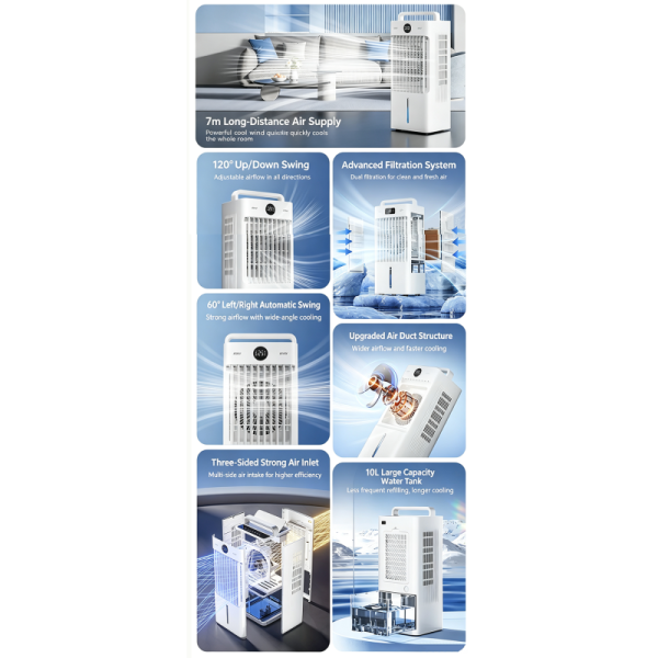Multi-Function Evaporative Air Cooler Fan, Humidifier Cooling Air Condition for Commercial Home Use