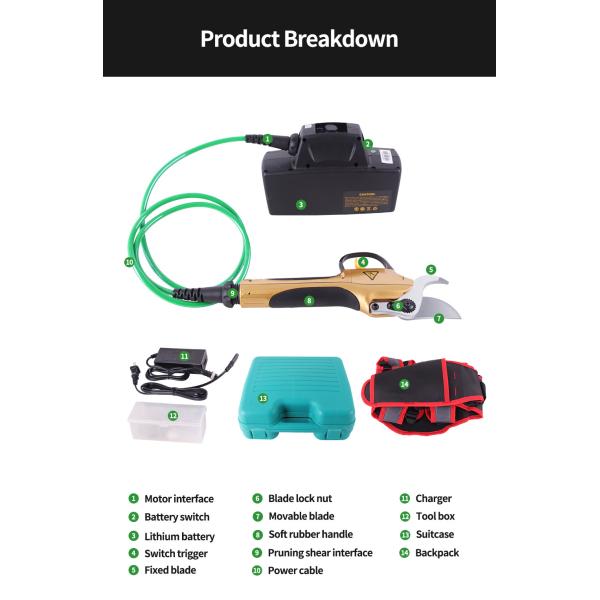 Swansoft 30mm 36V 45mm Lithium Battery Cordless Garden Pruner Scissors Electric Pruning Shear with Telescopic rod