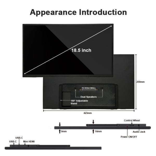 18.5 Inch High Definition Portatil Screen Extender Extension for Laptop With Stand Mobile Display