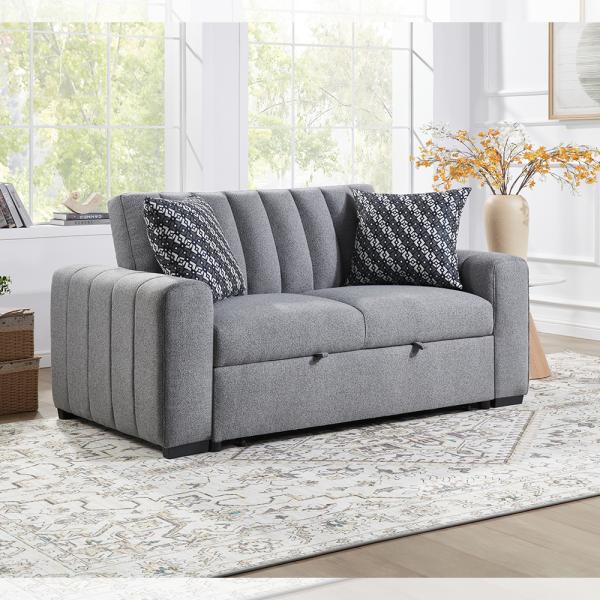 Full Size Convertible Sleeper Sofa Bed, Comfortable Pull-Out Bed with Adjustable Backrest, Futon Sofa Bed, Gray Fabric
