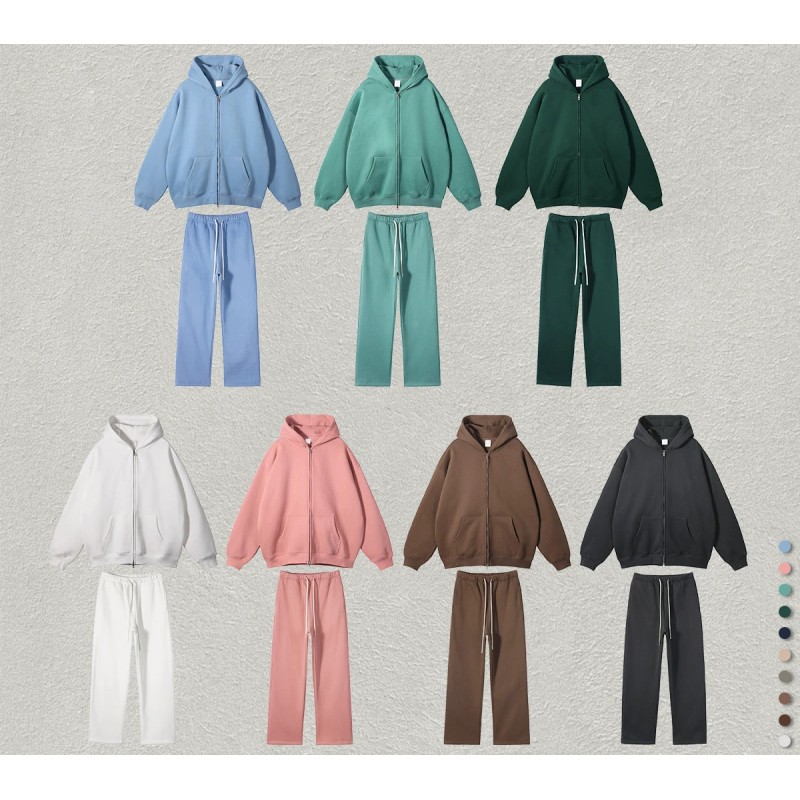 High Quality 100% Cotton Oversized Jogging Tracksuit Custom Logo Solid Heavyweight Streetwear Hoodies Sweatpants Sets Vintage