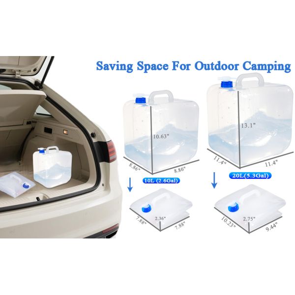 Collapsible Water Container With Spigot & Hook, BPA Free Water Jug, Foldable Carrier Bucket, Water Storage Container For Camping Hiking Survival Kit,