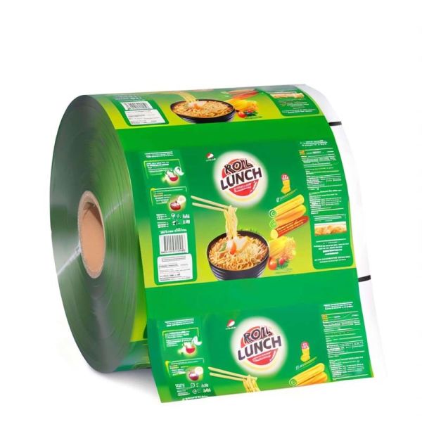 Multi color printed plastic laminated roll film custom size for condiment snack automatic packaging