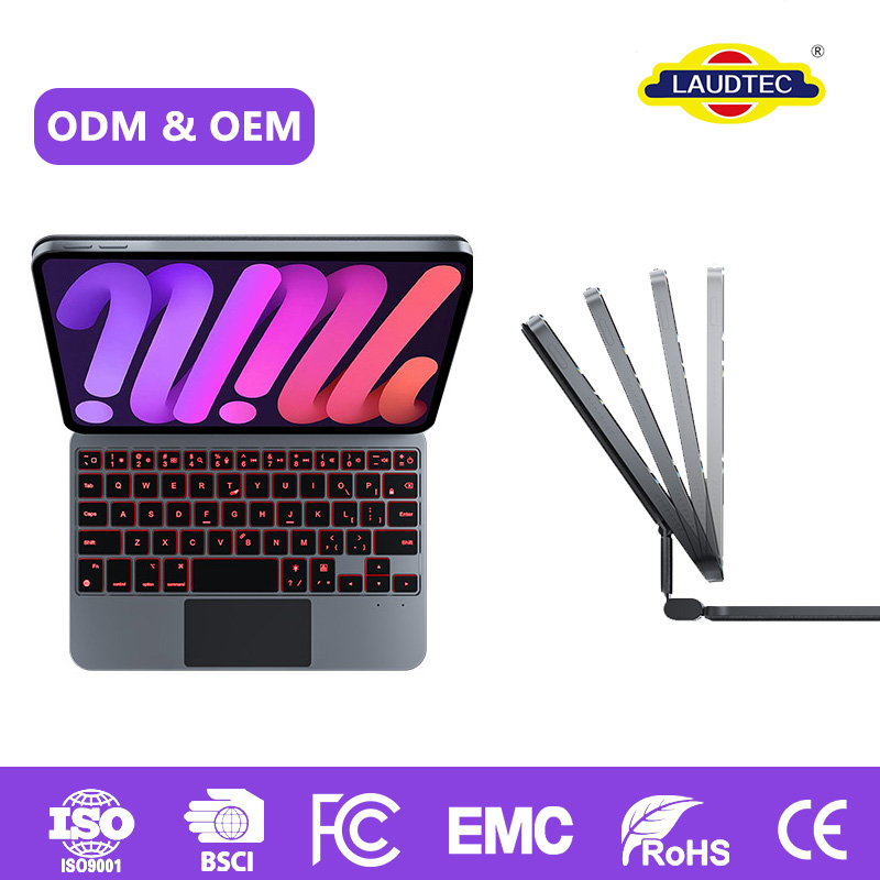 Wireless BT RGB Backlit Keyboard case with Touchpad for iPad Mini Rechargeable Keyboard Cover with Multi-Touch Trackpad OEM ODM