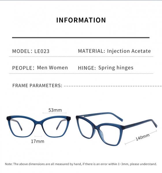 Skin Friendly Acetate Frame Glasses Blue , Classic Cat Eye Glasses With Clear Lens