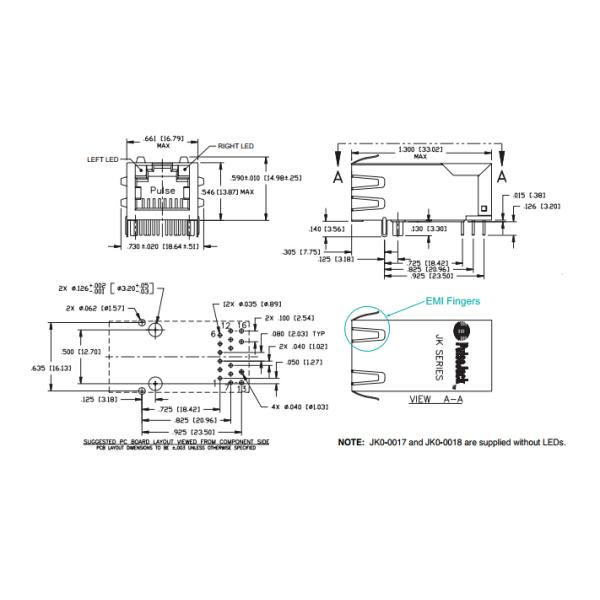 Tab UP RJ45 Ethernet Jack JK0654219NL 10 / 100 / 1000 Base-T 1500 Vrms
