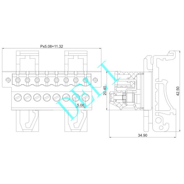 2P-24P Poles Terminal Block Connector Feed - Through Header DL2EDG-UVKM-XX-5.08