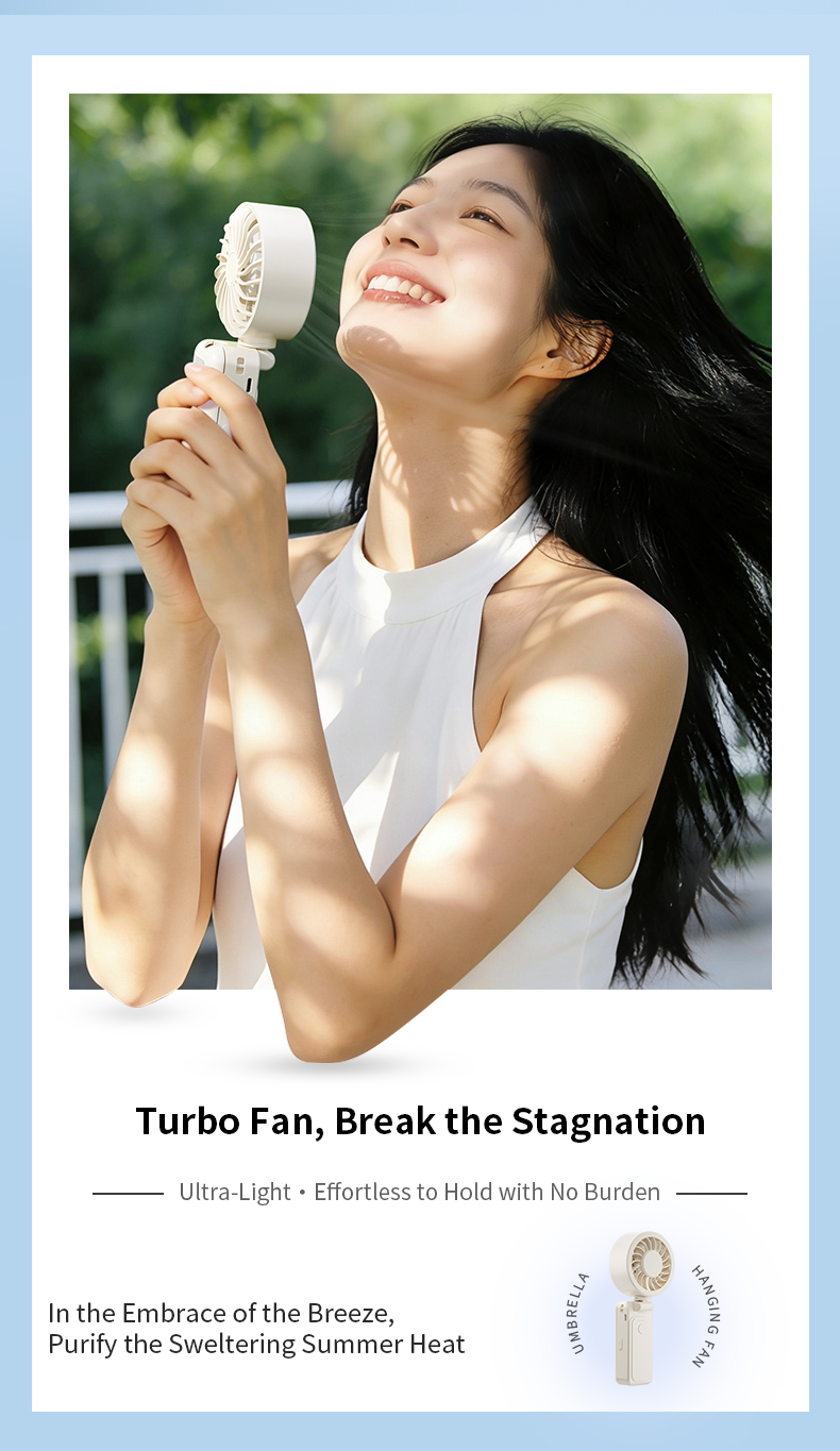 Wholesale Factory Direct Portable Fan Flexible Adjustable Angle Rechargeable Clip-on for Umbrella & Wearable Neck Design