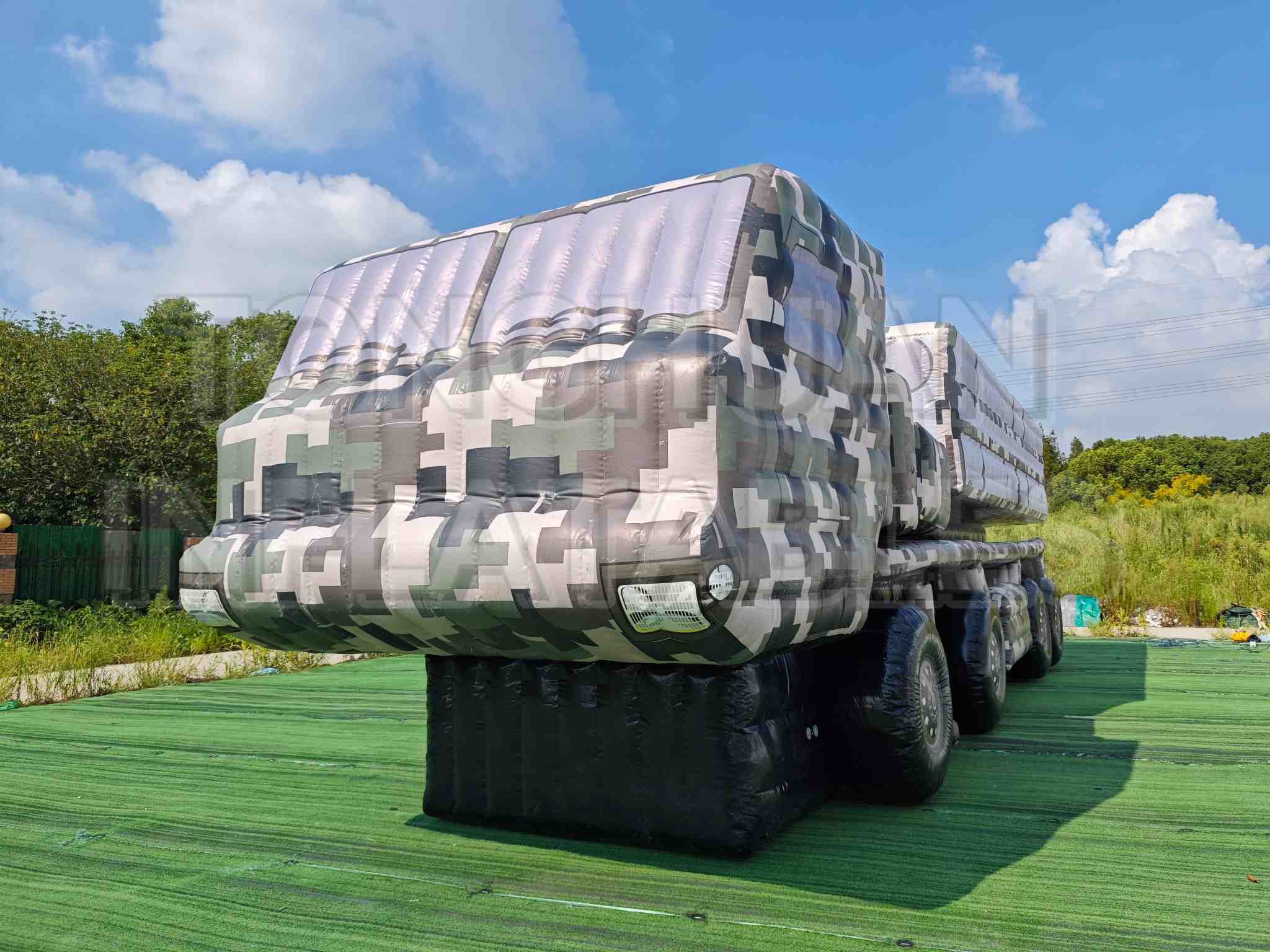 Custom Inflatable Launcher Vehicle Replica with Horizontal Canister Modules and Camouflage Truck Body for Training Display Exhibition and Outdoor