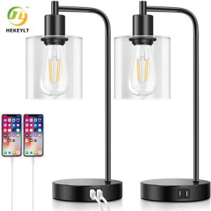 Modern Touch Console 3 Way Dimmable Bedside Table Light With Glass Shade USB