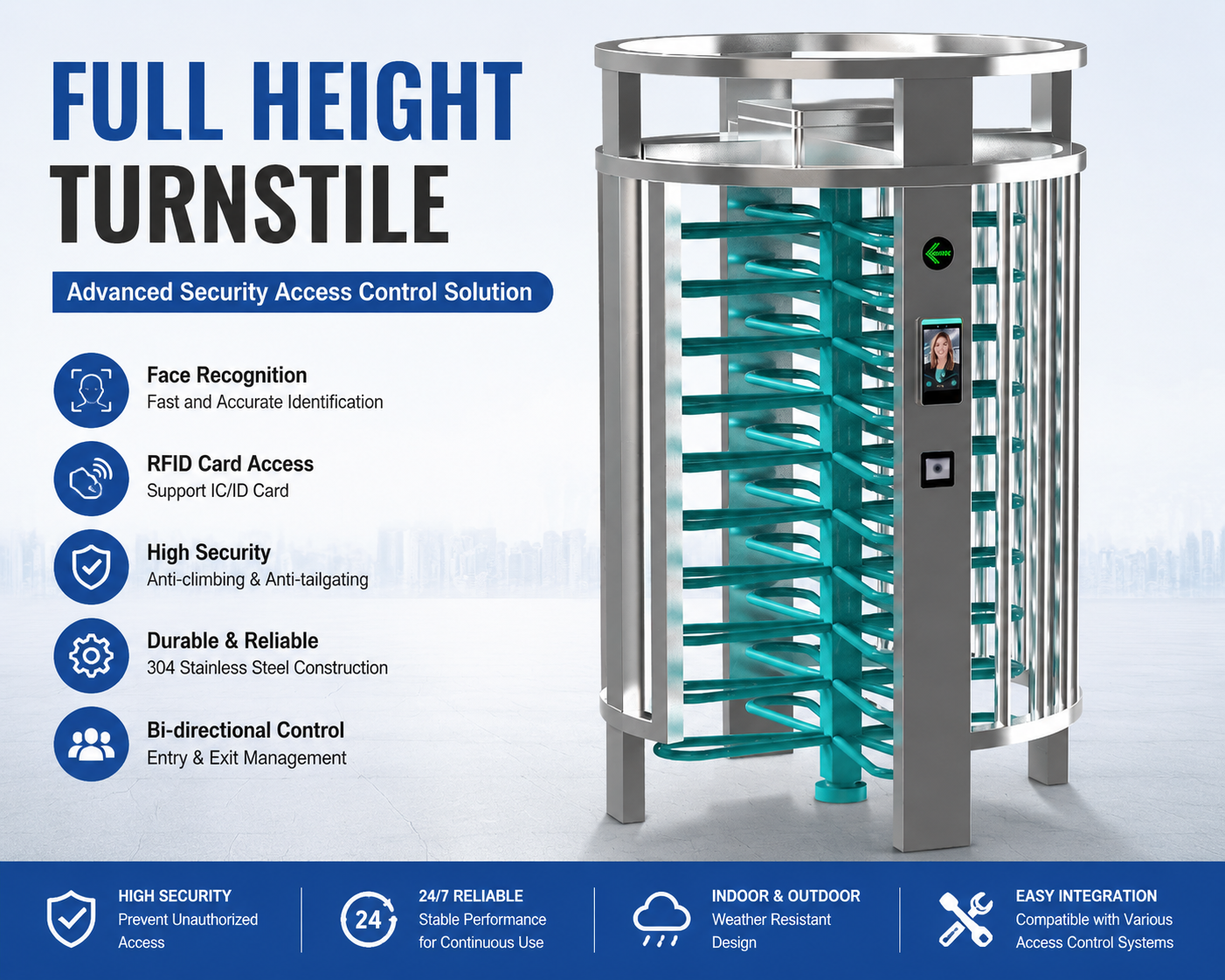 Outdoor Full Height Turnstile Suitable For Multiple Scenarios