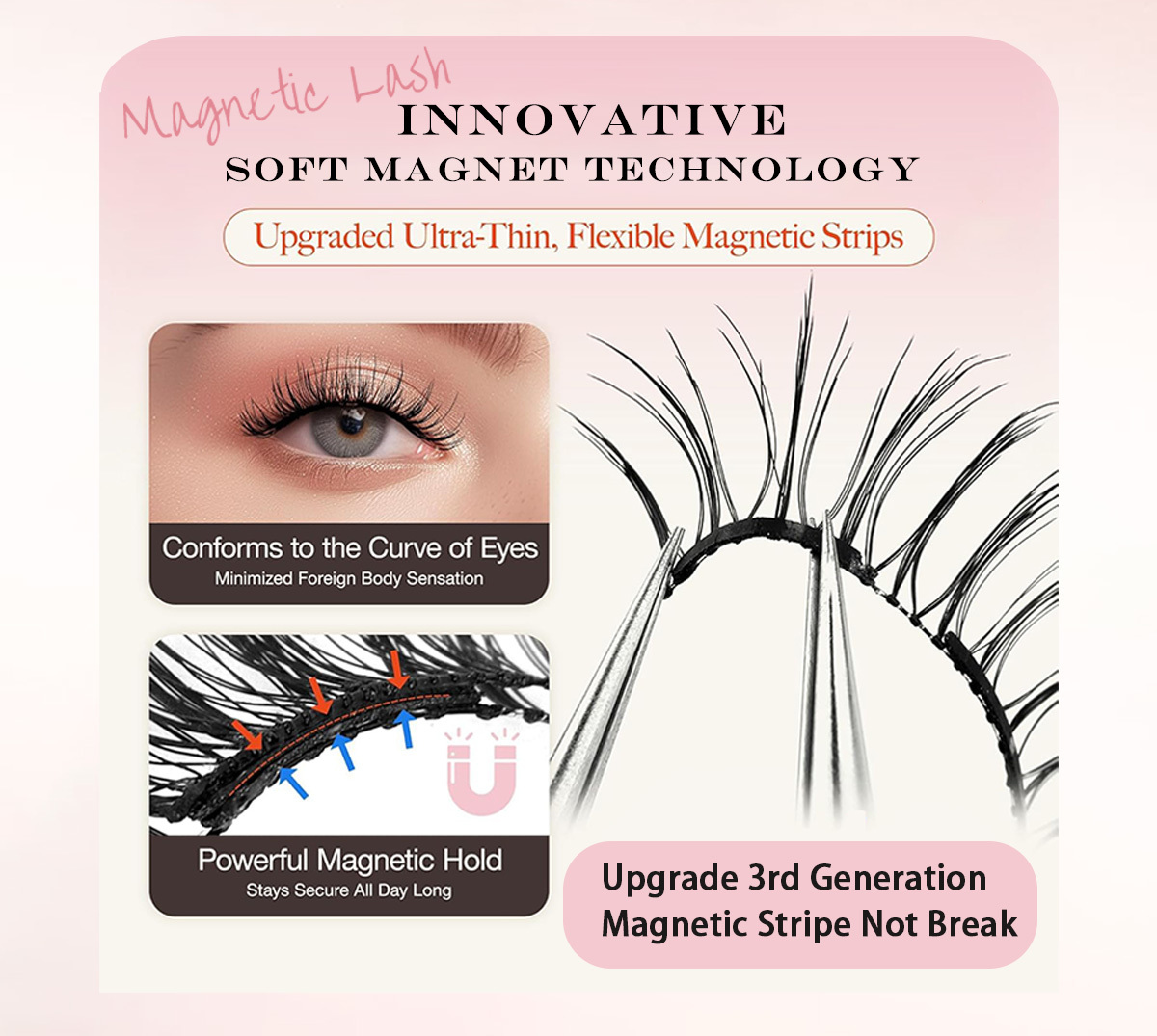 Natural Full Strip Soft Magnetic False Eyelashes Kit With C D Curl Reusable Extensions