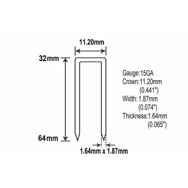 Electro Galvanized Wire Framing Staples 1.87mm Width 1.64mm Thickness