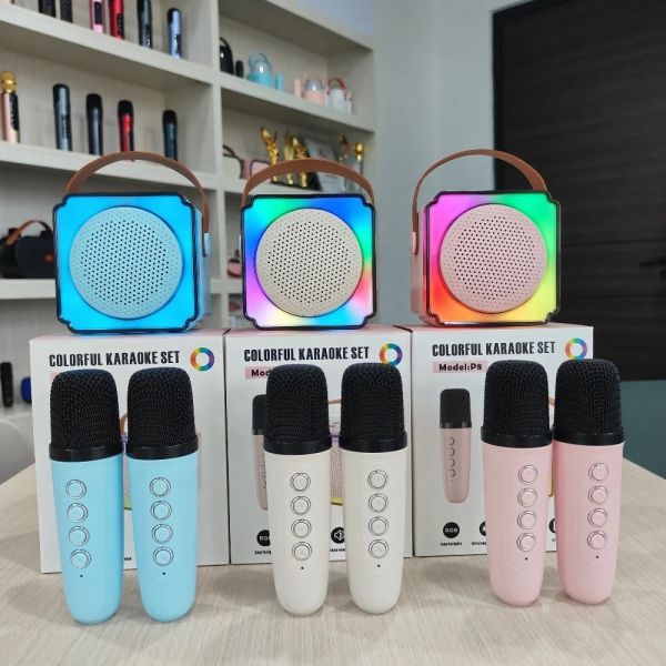 Mini Speaker LED Light P8 BT 5.3 HiFi Sound System Dual Wireless Microphone Bluetooth Karaoke Kids Gift Portable