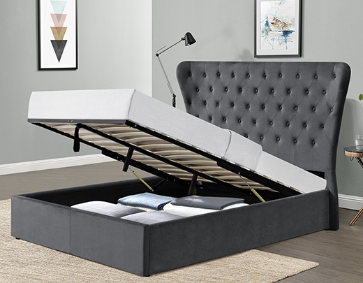 High Headboard Tufted Velvet Storage Bed