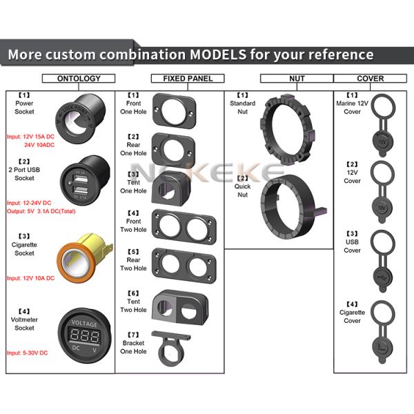 Waterproof 12V 24V QC3.0 Power Socket , Dual Port USB Socket For Car Charger