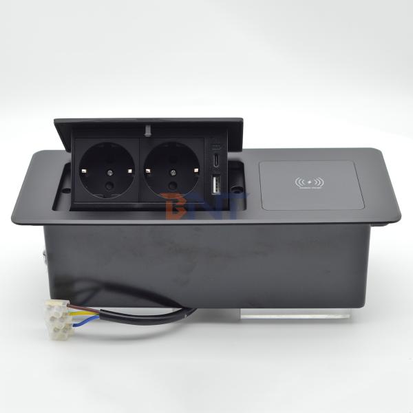 Aluminum Desktop Power Socket Box Multi-Connection Pop-Up Hidden Charging Sockets with Wireless Charging Technology