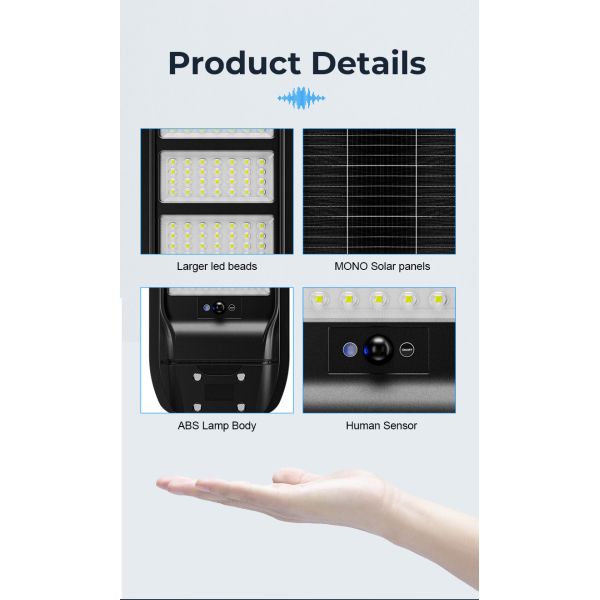 TR-ES-M All-in-One Solar Street Light | Topcon Solar Panel, Smart Motion Sensor Full Bright & Half Dim Mode, IP65 ABS Outdoor Road Light