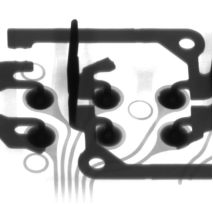 Automotive electronics inspection showing component placement and solder quality