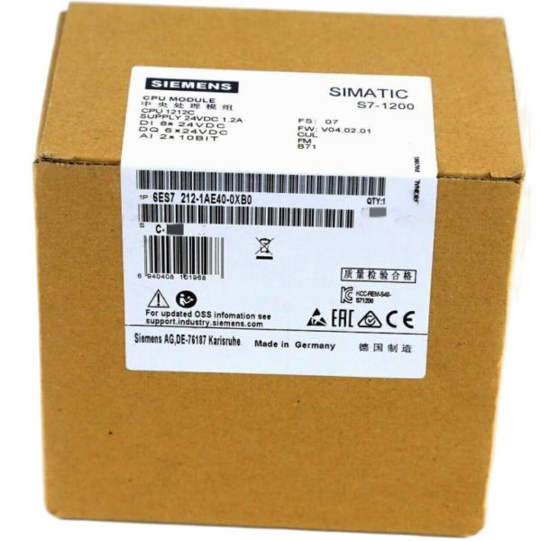 SIEMENS 6ES7212-1AE40-0XB0 SIMATIC S7-1200, CPU 1212C, COMPACT CPU, DC/DC/DC, ONBOARD I/O: 8 DI 24 V DC; 6 DO 24 V DC; 2 AI 0-10 V DC, POWER SUPPLY: