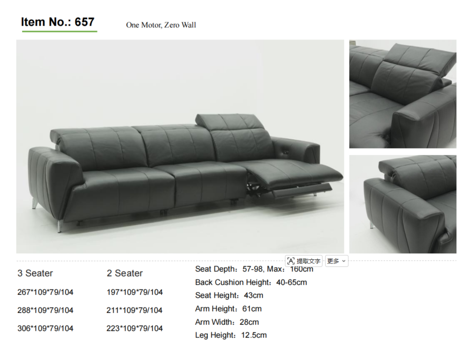 Modern Recliner Sofa with Adjustable Headrest and Power Footrest