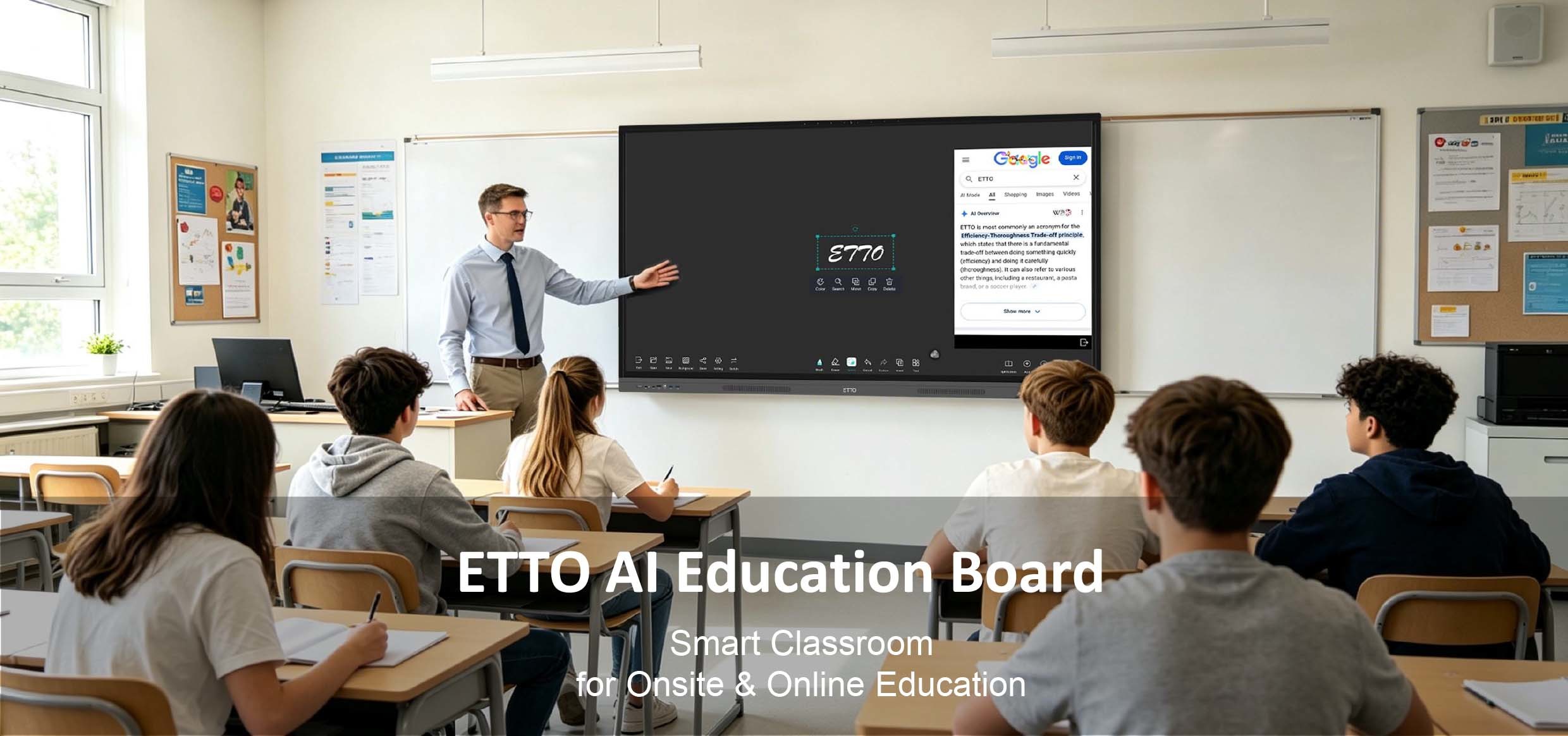 AI Education Board 86 Inch ETTO Future-Ready 4K IR Interactive Display GMS Certified with Eye Care for School Campus