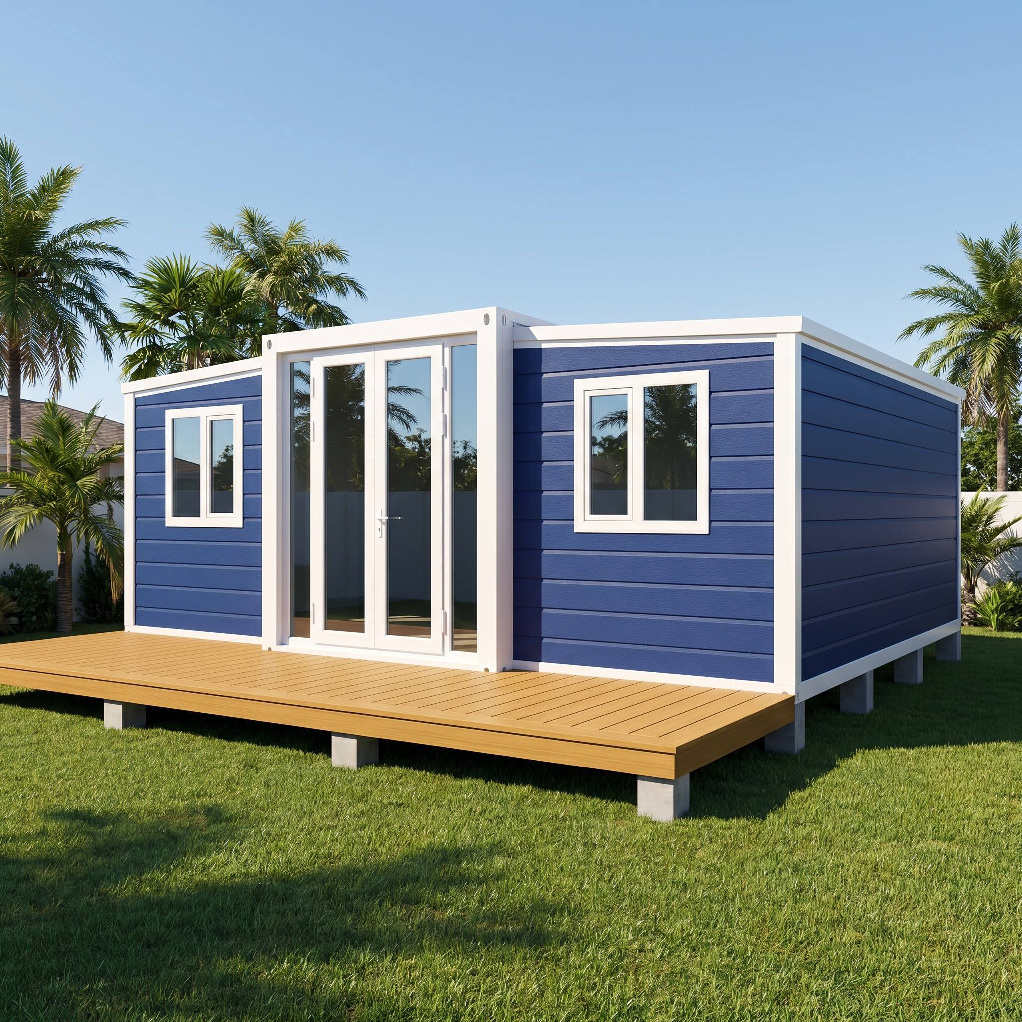 Premium 20ft Expandable Container House - Vibrant Blue Exterior