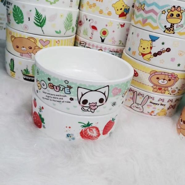 Pet Porcelain Engaved Printing Cute Dog Bowls Pup Cat Feeder