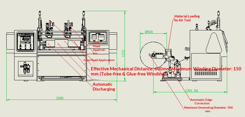Glueless / Coreless Automatic Rewinding Machine 4KW Rewinding Equipment