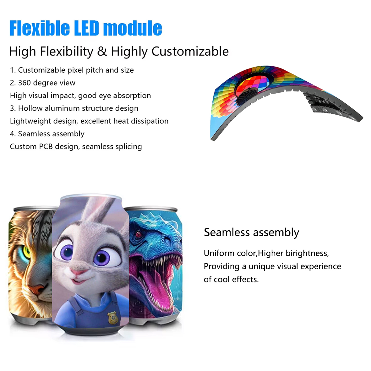 Creative Indoor/Outdoor Full Color LED Digital Poster Screen Soft Flexible Beverage Can Shape Special Beer Bottle for Retail