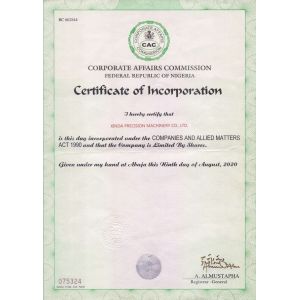 ZHANGJIAGANG SAIJIA MACHINERY TECHNOLOGY CO.,LTD. Certifications