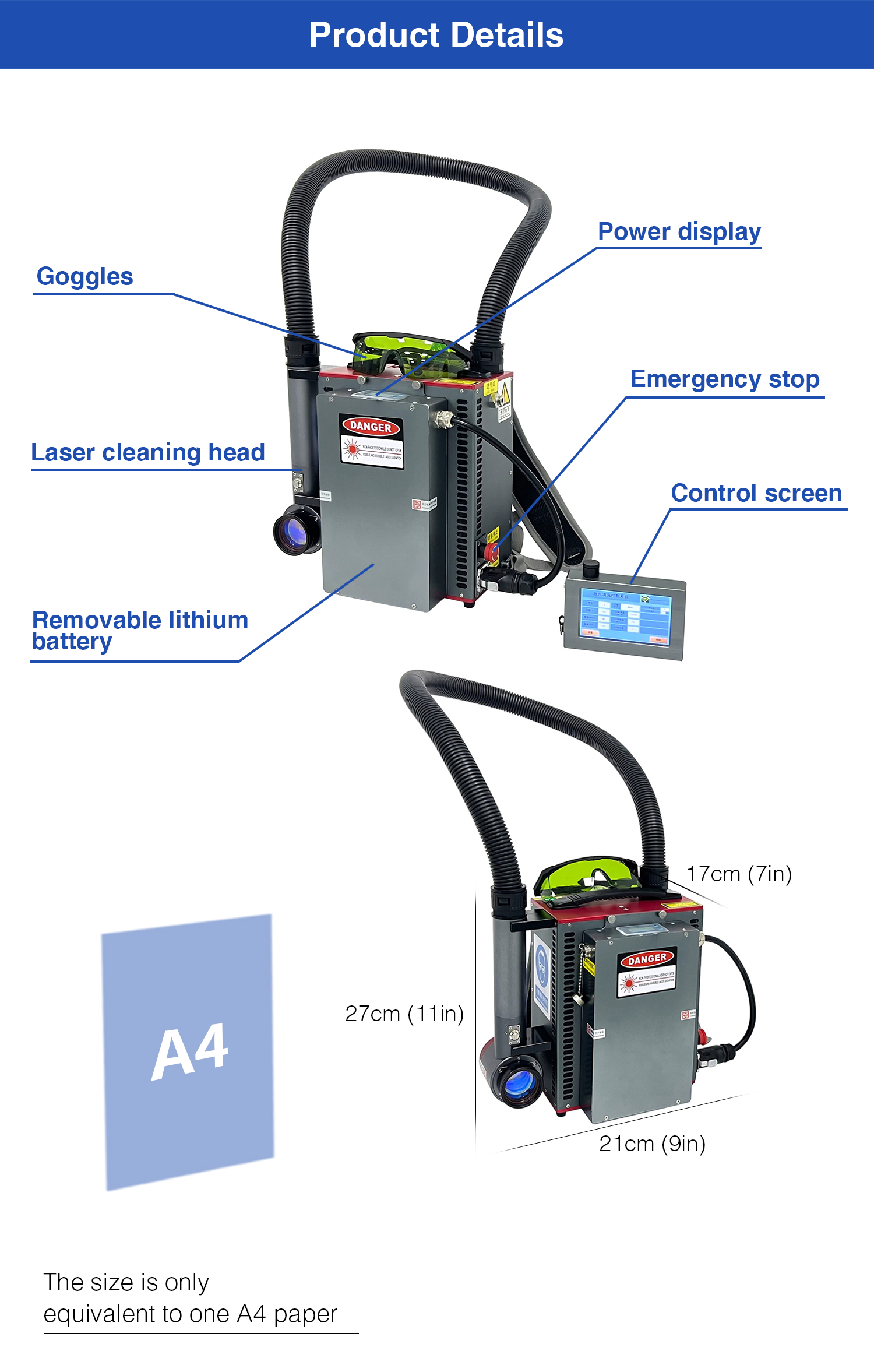 Portable Backpack Handheld Fiber Laser Cleaner 200W-500W for Rust & Paint Removal on Metal, Stone, Stainless Steel
