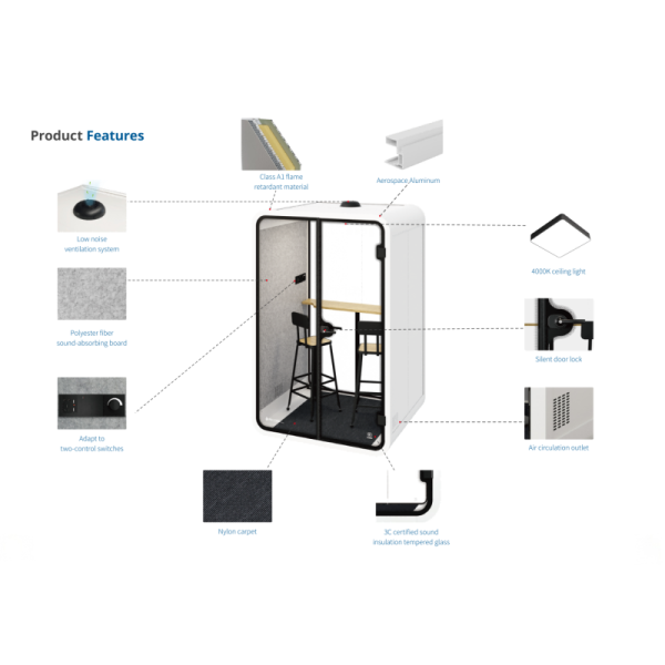 Multiple Color Two Person Pod Customized Quiet Space Office Pods Quick Assembly Design