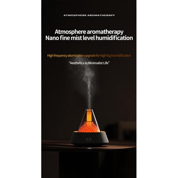 Timer Setting 2/4/6 Hours Aroma Fire Flame Humidifier With 7 Colors Led Light