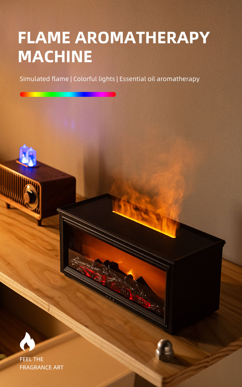 Home Creative Portable 280ml Bonfire Aroma diffuser USB Colorful Light Remote Control Simulated Fireplace Nebulizing Diffuser